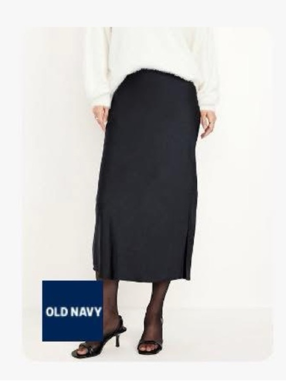 Old Navy Black Midi Slip Skirt with Subtle Side Slits
